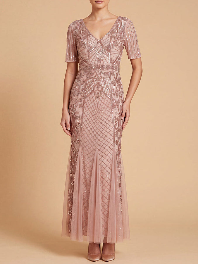 Embellished Gown with Cape Sleeves | 28845 Rose