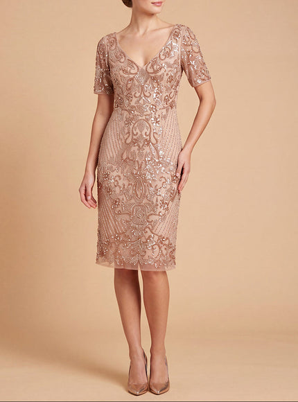 Embellished Midi Dress with Short Sleeves | 28846 Nude