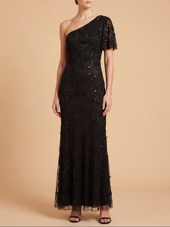 3D Floral Embellished One Shoulder Gown | 28848 Black