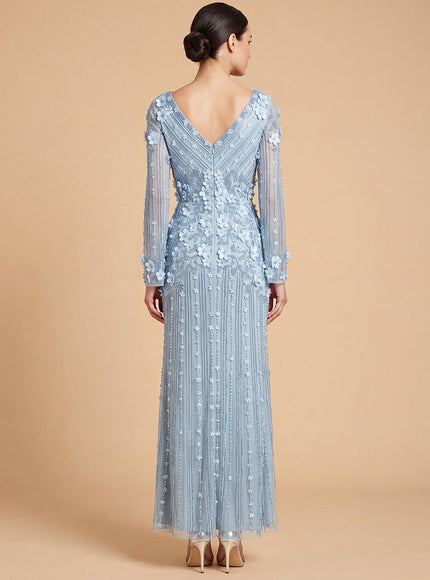 3D Floral Embellished Long Sleeve Gown | 28854