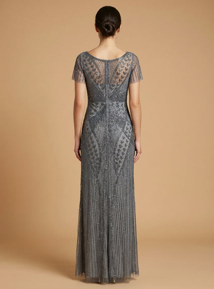 Lara 28856 Beaded Flutter Sleeve Gown