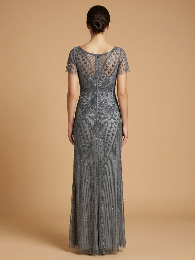 Lara 28856 Beaded Flutter Sleeve Gown