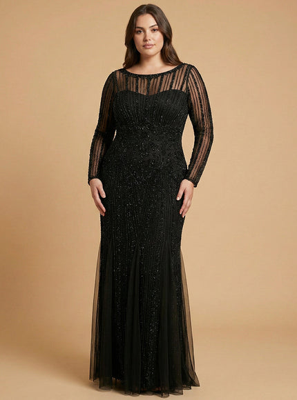 Lara High Neck Beaded Gown Black