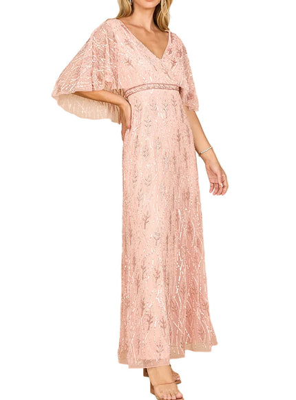 Lara Beaded Gown with Cape Sleeves