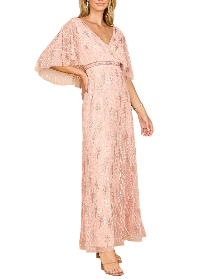 Lara Beaded Gown with Cape Sleeves