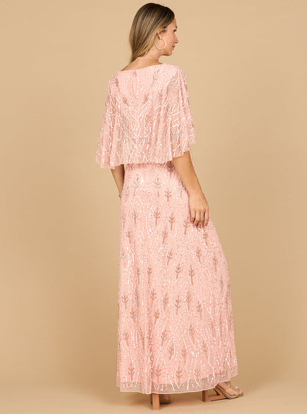 Lara Beaded Gown with Cape Sleeves