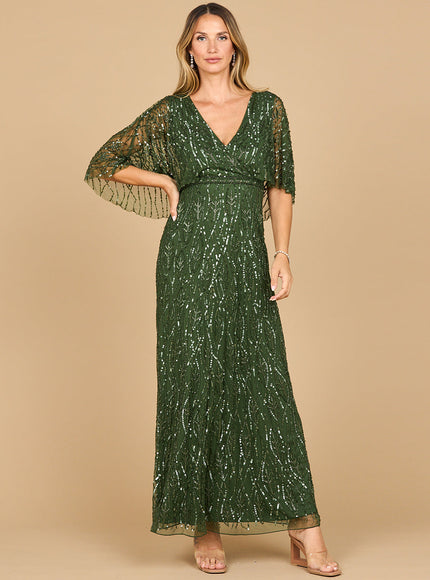 Lara Beaded Gown with Cape Sleeves