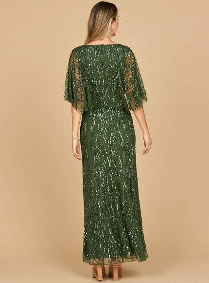 Lara Beaded Gown with Cape Sleeves