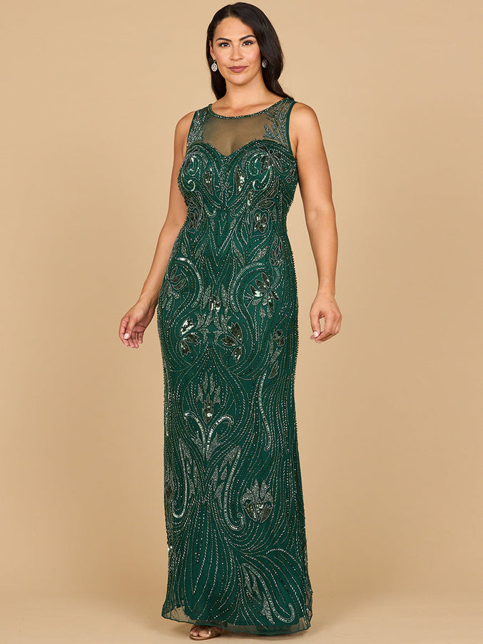 Lara New York 28868 Beaded High Neckline Gown Dark Green