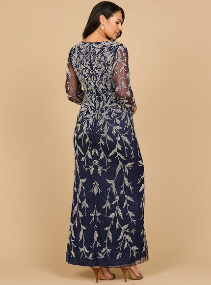 Lara 28870- Long Sleeve Contrast Beaded Gown