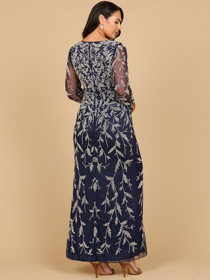 Lara New York 28870 Long Sleeve Contrast Beaded Gown