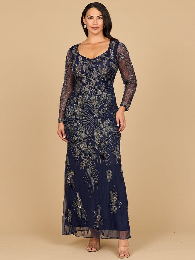Lara New York Queen Anne Beaded Gown Navy