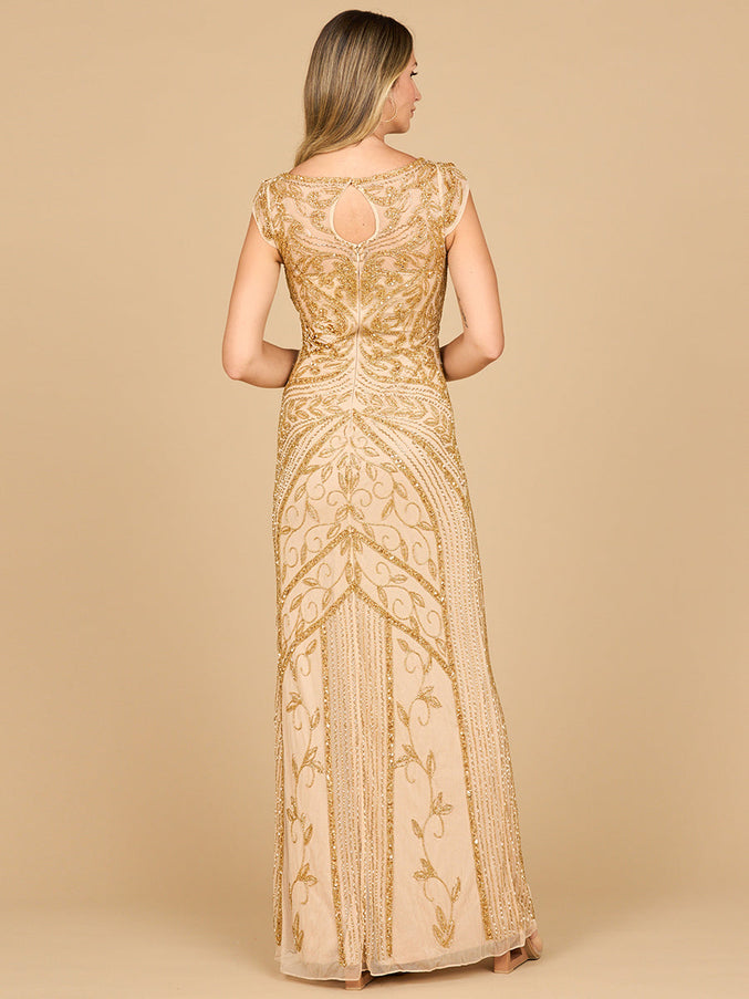 Lara New York 28876 Beaded Cap Sleeve Sheath Gown