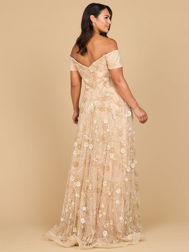 Lara 28882 Off Shoulder A-Line Floral Gown