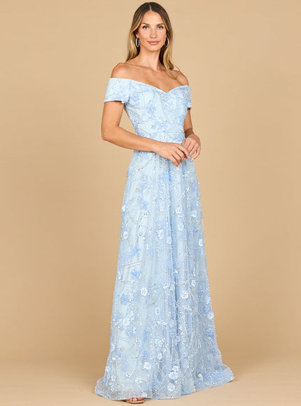 Lara 28882 Off Shoulder A-Line Floral Gown Periwinkle