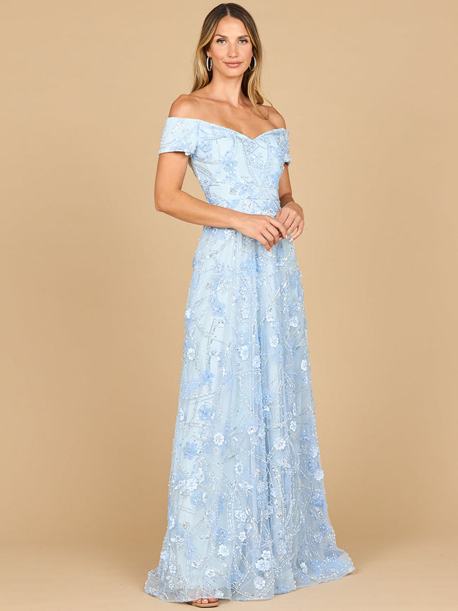 Lara 28882 Off Shoulder A-Line Floral Gown Periwinkle