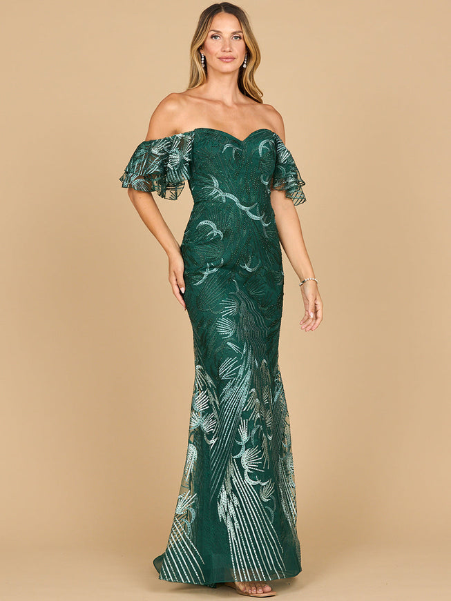 Lara Off Shoulder Mermaid Lace Gown Green Ombre