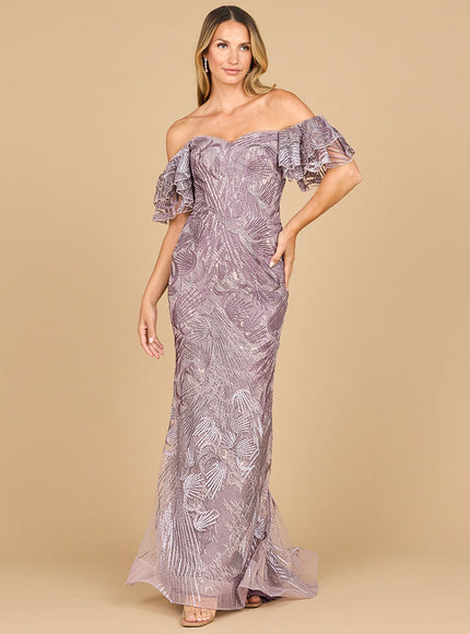 Lara Off Shoulder Mermaid Lace Gown Heather Ombre