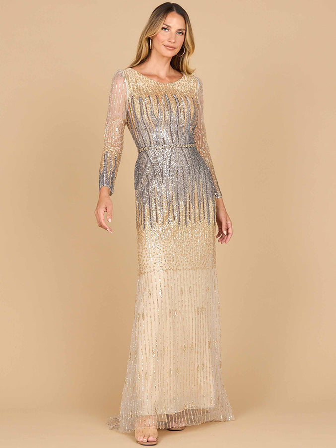 Mermaid, Beaded Long Sleeve Gown