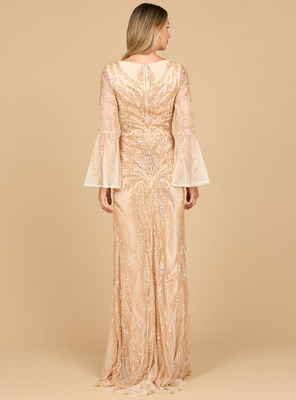 Lara 28887 High Neck Beaded Dress with Bell Sleeves