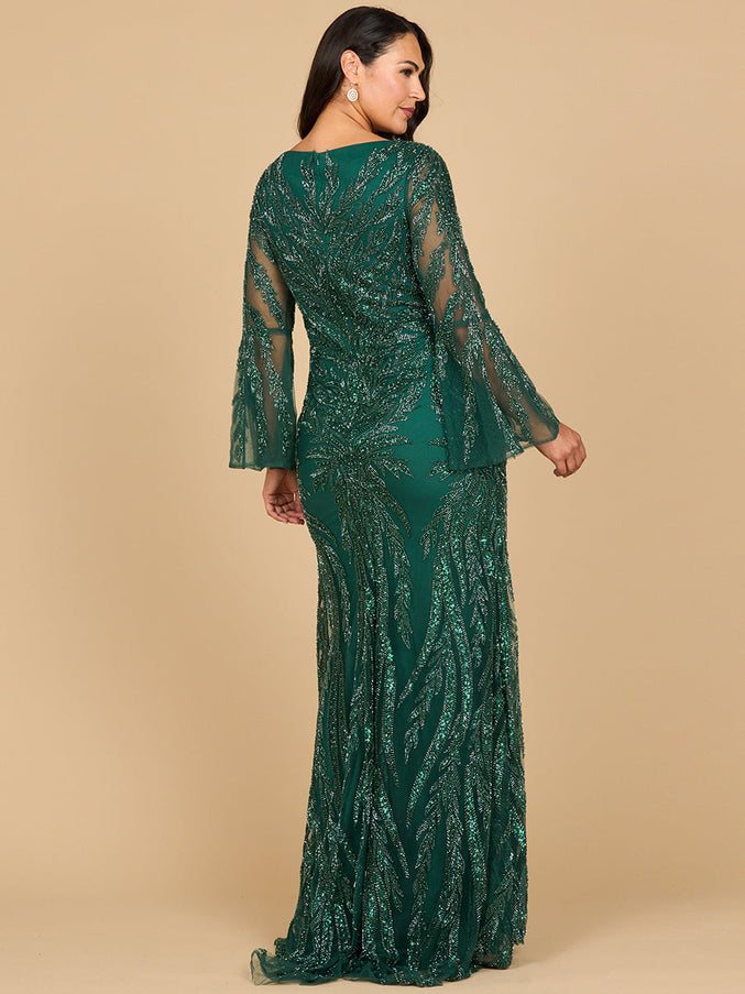 Lara 28887 High Neck Beaded Dress with Bell Sleeves