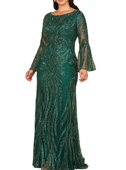 Lara 28887 High Neck Beaded Dress with Bell Sleeves