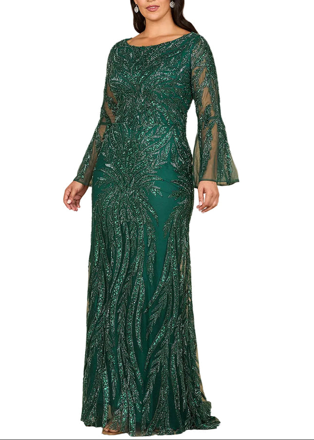 Lara 28887 High Neck Beaded Dress with Bell Sleeves