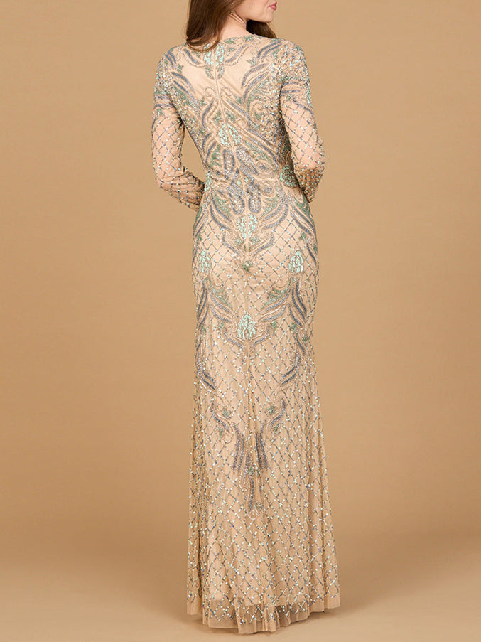 Lara New York 28895 Long Sleeve Beaded Gown