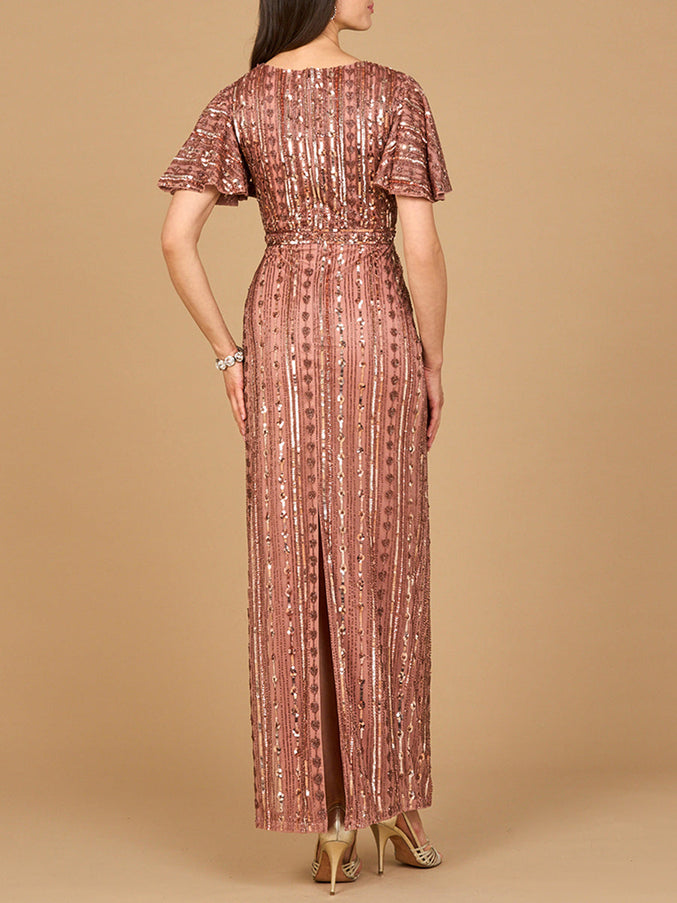 Lara New York 28901 Fully Beaded Gown with Flutter Sleeves
