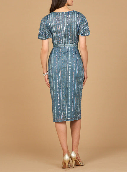 Beaded Midi Dress with Flutter Sleeves