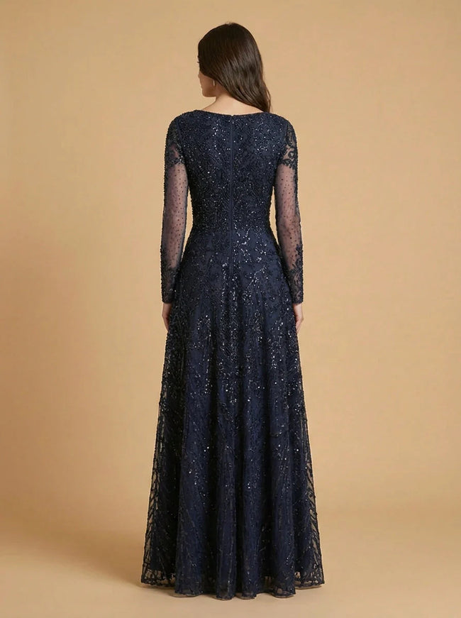 Lara 28904 Long Sleeve High Neck Gown