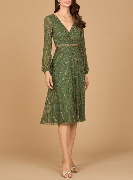 Beaded Midi Dress with Long Sleeves