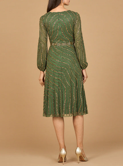 Beaded Midi Dress with Long Sleeves