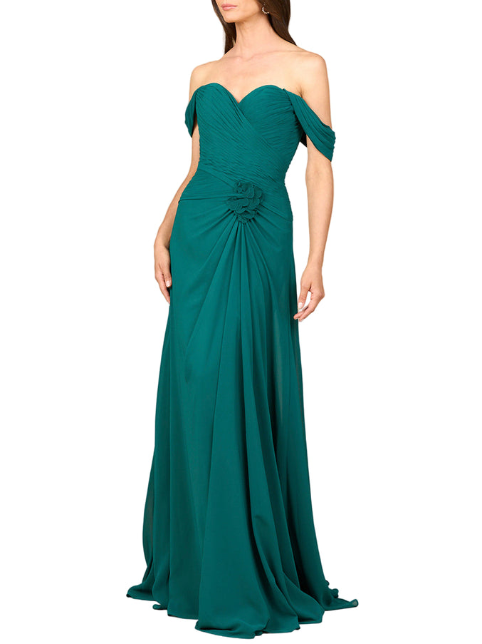 Lara Off Shoulder Chiffon Dress Emerald Green