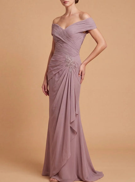 Lara New York Off-Shoulder Chiffon Gown Wisteria
