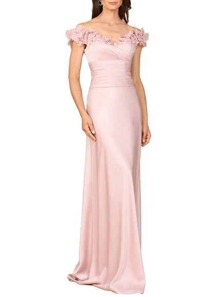 Lara Off Shoulder Satin Gown Blush