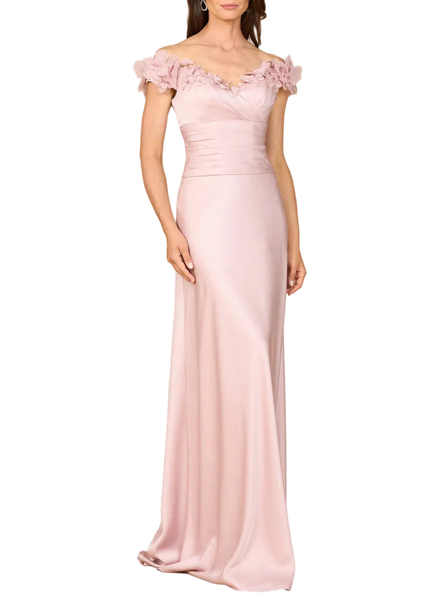 Lara Off Shoulder Satin Gown Blush