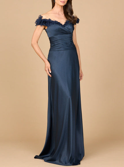 Lara Off Shoulder Satin Gown Navy