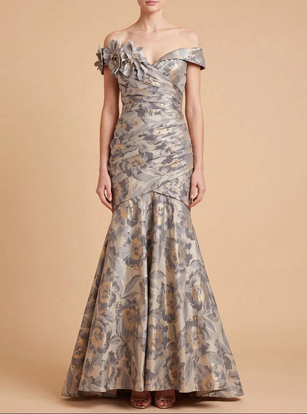 Lara New York Off-Shoulder Brocade Mermaid Gown