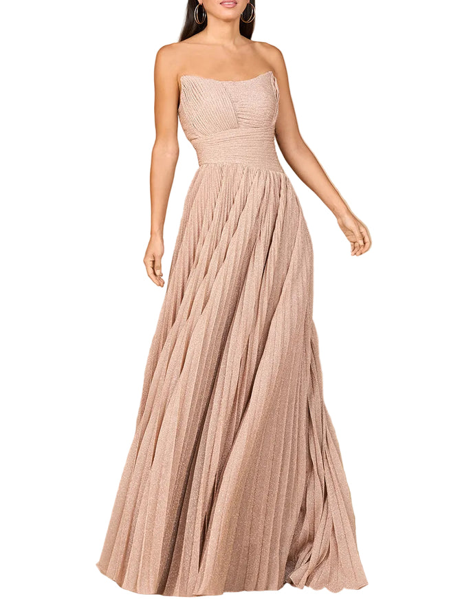 Lara Flowing Pleated Strapless Dress Champagne Rose