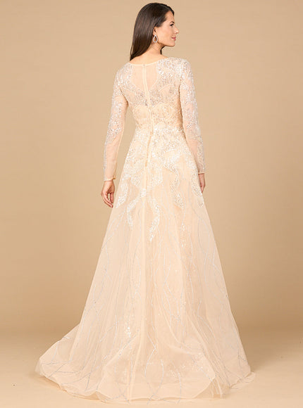 Long Sleeve Gown with Overskirt & High Neck