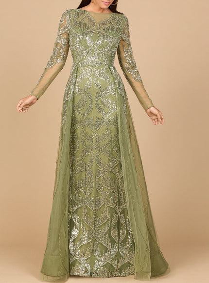 Long Sleeve Gown with Overskirt & High Neck