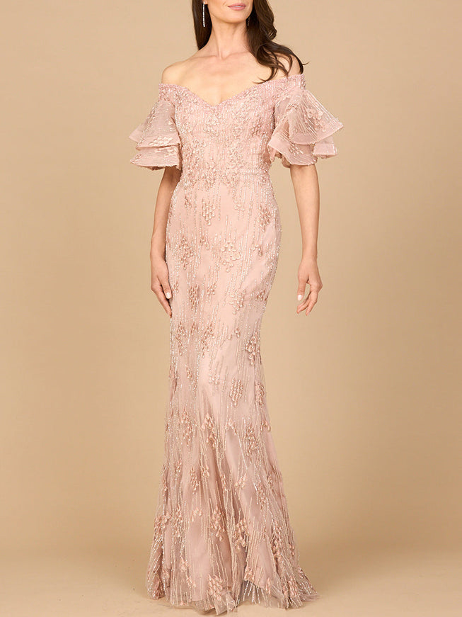 Off Shoulder Mermaid Gown Champagne Rose