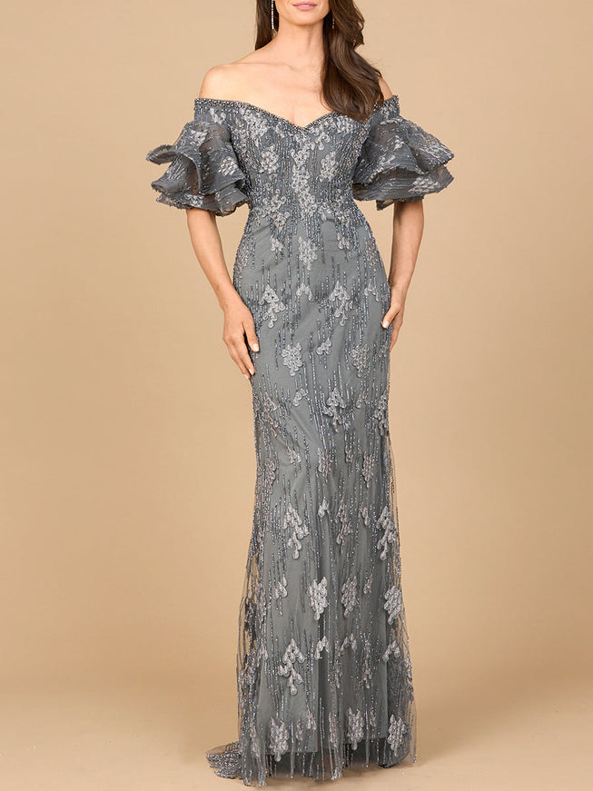 Off Shoulder Mermaid Gown Gray