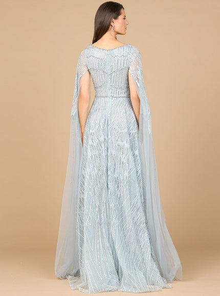 Embellished Gown with Cape Sleeves