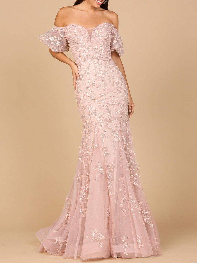 Lara New York 28938 Lace Off Shoulder Mermaid Gown Blush