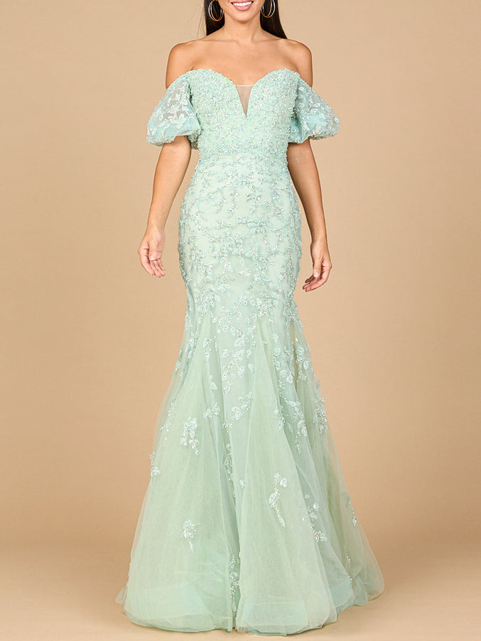 Lara New York 28938 Lace Off Shoulder Mermaid Gown Sage