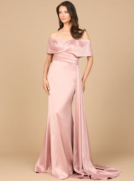Lara Off Shoulder Satin Dress Blush
