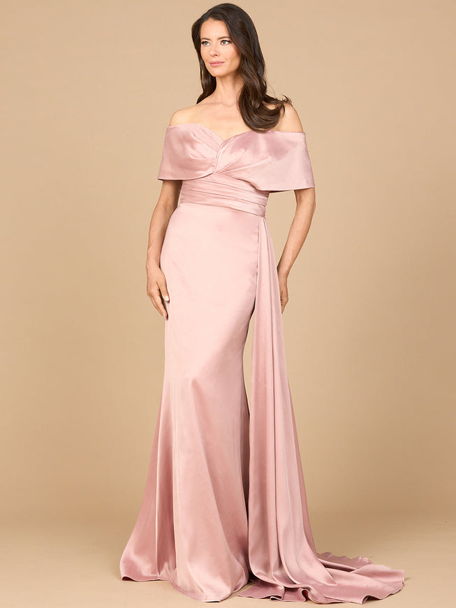 Lara Off Shoulder Satin Dress Blush