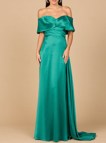 Lara Off Shoulder Satin Dress Dark Green